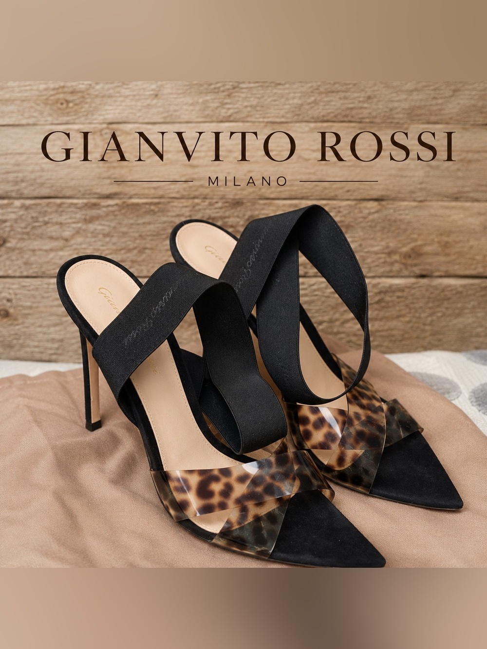 Gianvito Rossi Leopard PVC & Black Stretch Slingback Pumps Heels EU 38.5
